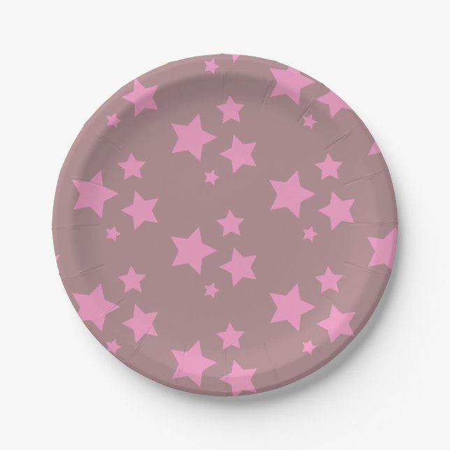 Pink Stars Kids Baby Circus Party Paper Plate (Front)