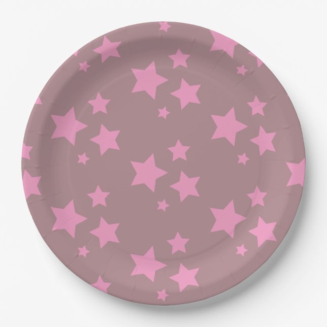 Pink Stars Modern design Kids Baby Circus Party Paper Plate (Front)