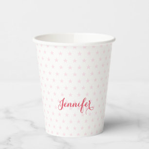 Pink Stars Monogrammed Kids Girls Birthday Party Paper Cups