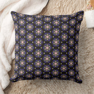 Pink Stars on Purple an Black Kaleidoscope Pattern Cushion