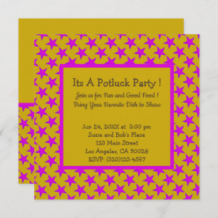 Pink Stars on Yellow Pattern  Potluck Invitation
