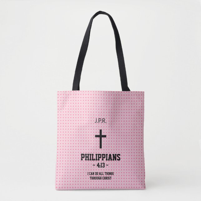 Pink Stars Pattern Bible Verse Christian Tote Bag (Front)