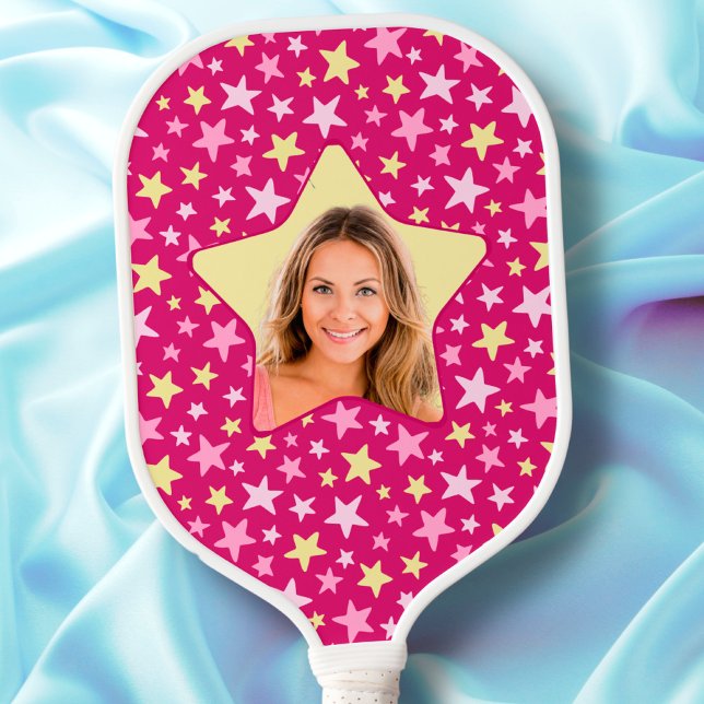 Pink Stars Pickleball Star Player Fun Custom Photo Pickleball Paddle (Creator Uploaded)