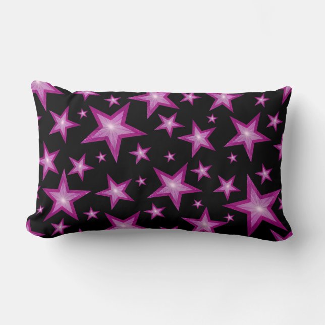 Pink Stars printed lumbar black back Cushion (Front)