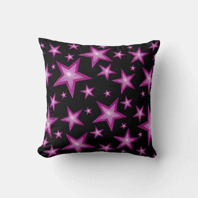 Pink Stars printed throw pillow square black (Front)