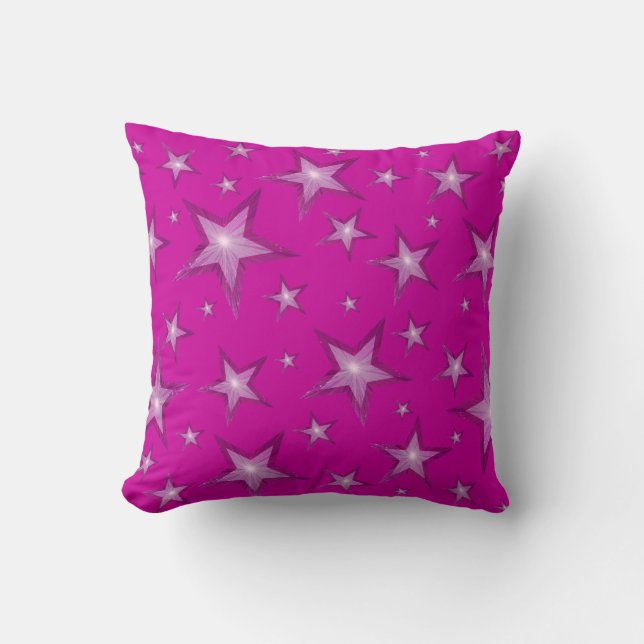 Pink Stars printed throw pillow square pink (Front)