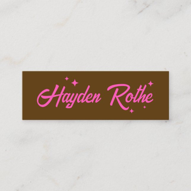 Pink Stars Retro Typography Brown Mini Business Card (Front)