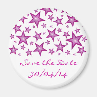 Pink Stars 'Save the Date' fridge magnet white