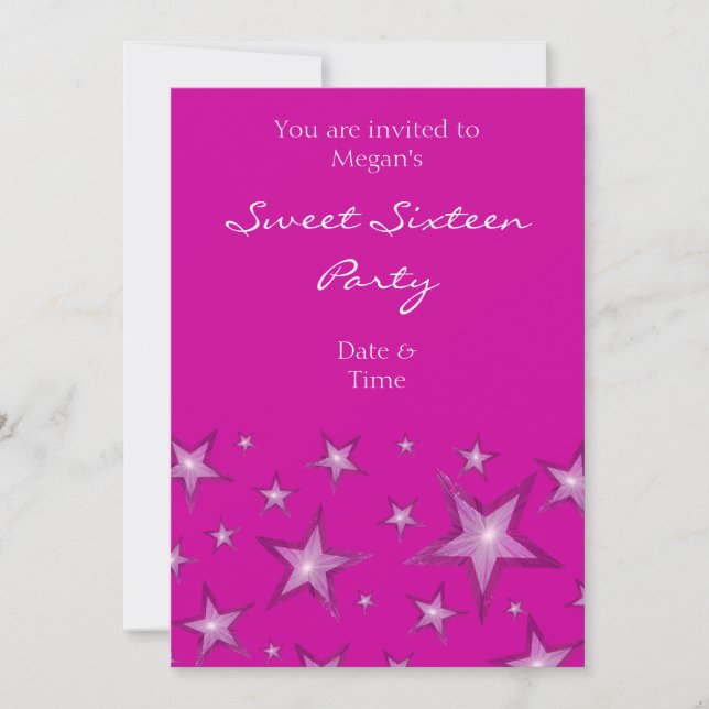 Pink Stars Sweet Sixteen invitation vertical pink (Front)