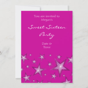 Pink Stars Sweet Sixteen invitation vertical pink