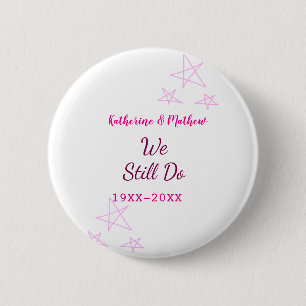 Pink stars Vow renewal anniversary wedding modern  6 Cm Round Badge