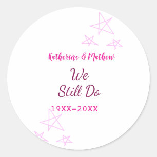 Pink stars Vow renewal anniversary wedding modern  Classic Round Sticker