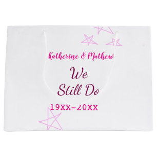 Pink stars Vow renewal anniversary wedding modern Large Gift Bag