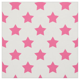 Pink Stars White Background Textile Fabric