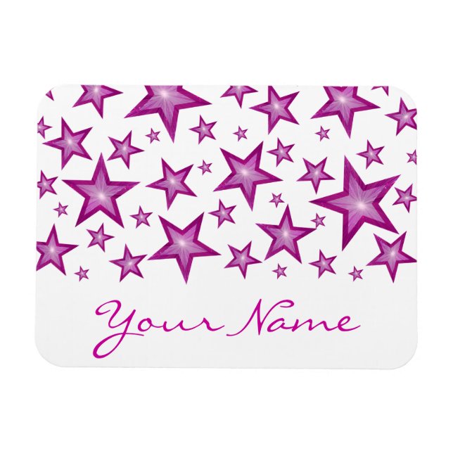 Pink Stars 'Your Name' flexible magnet white (Horizontal)
