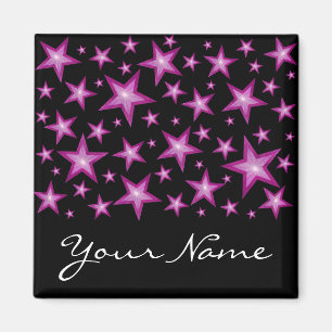 Pink Stars 'Your Name' fridge magnet square black