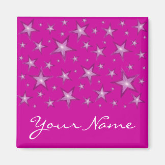 Pink Stars 'Your Name' fridge magnet square pink