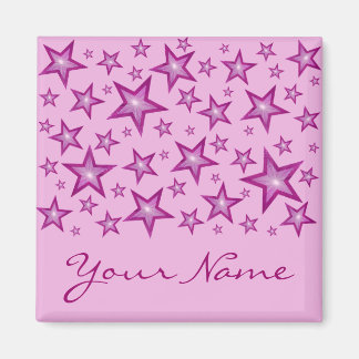 Pink Stars 'Your Name' magnet square pale pink