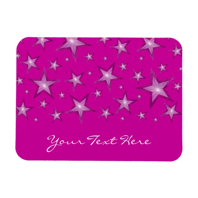 Pink Stars 'Your Text' flexible magnet pink (Horizontal)