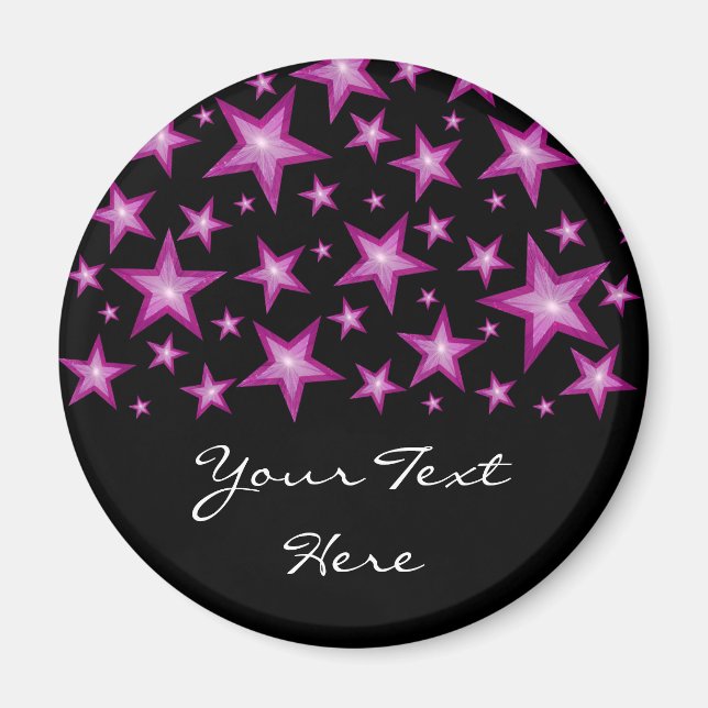 Pink Stars 'Your Text' fridge magnet black (Front)