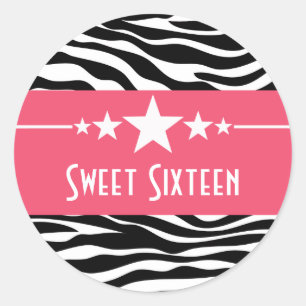 Pink Stars Zebra Print Sweet 16 Stickers