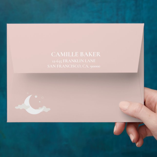 Pink start moon Baby Shower Invitation Envelope (Hand)