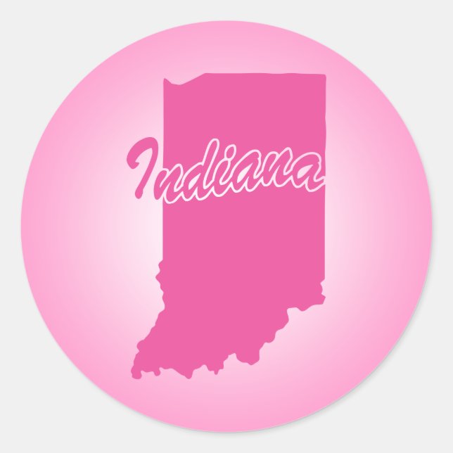Pink State Indiana Classic Round Sticker (Front)