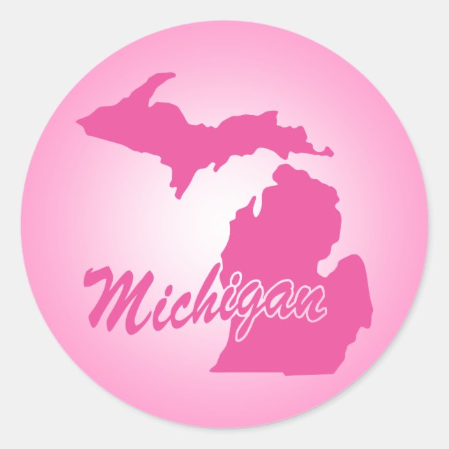 Pink State Michigan Classic Round Sticker (Front)
