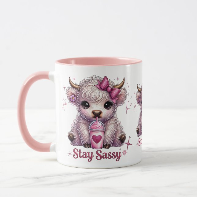 Pink, Stay Sassy, Highland Cows Mug (Left)
