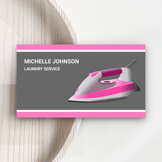 Pink Steam Iron Laundry Ironing Service Business Card (Creator Uploaded)