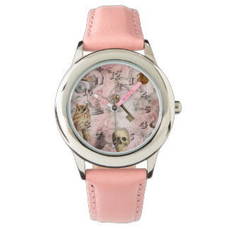 Pink Steam Punk Retro Goth Owl Keys Watch