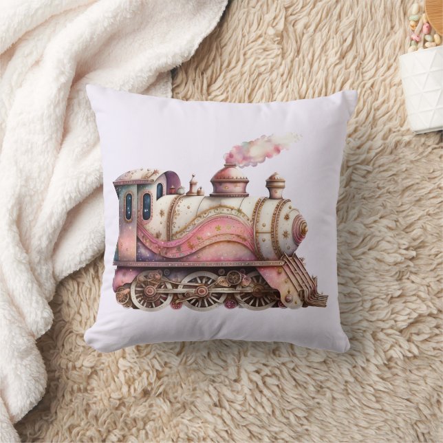 Pink Steam Train Vintage Cushion (Blanket)