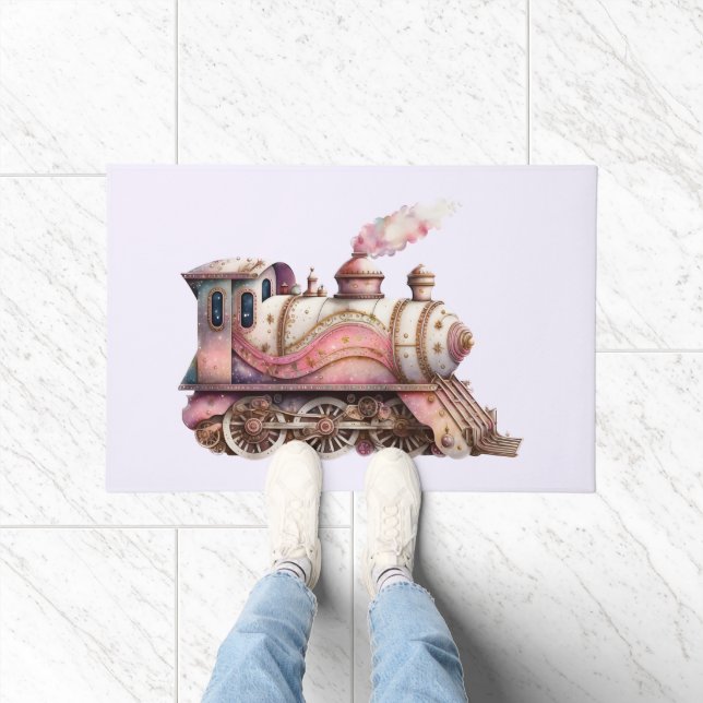 Pink Steam Train Vintage Style Doormat (Indoor)