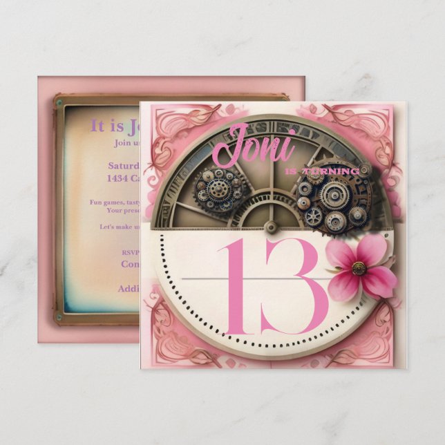 Pink Steampunk Party Invitation (Front/Back)
