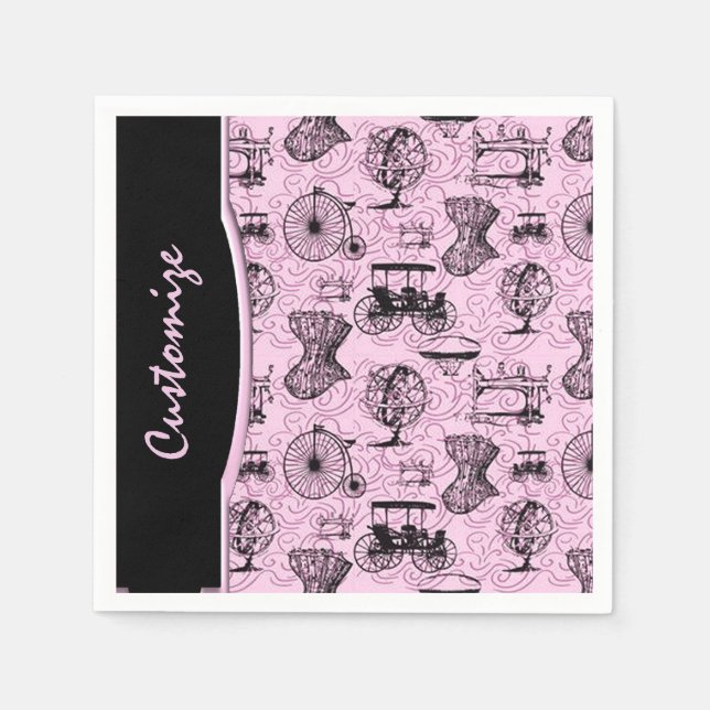 Pink Steampunk Pattern Napkins (Front)