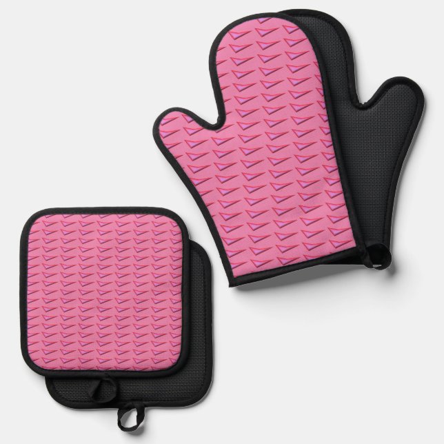 Pink Steel silicone oven mitts pot holder sets Oven Mitt & Pot Holder Set (Front/Back)