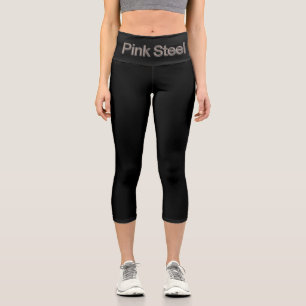 Pink Steel word black capris pants waist front