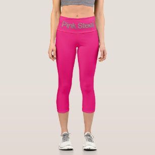 Pink Steel word fuchsia capris pants waist front