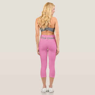 Pink Steel word pink capris pants waist back