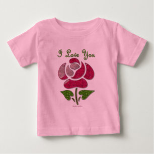 Pink Stencil Rose I Love You Baby T-Shirt