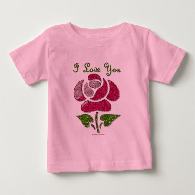 Pink Stencil Rose I Love You Baby T-Shirt (Front)