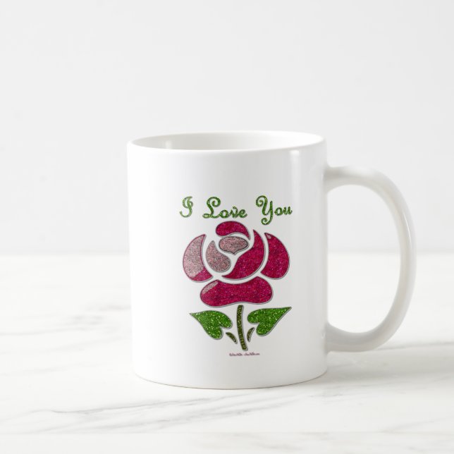 Pink Stencil Rose I Love You Coffee Mug (Right)