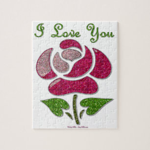 Pink Stencil Rose I Love You Jigsaw Puzzle