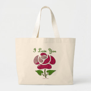 Pink Stencil Rose I Love You Large Tote Bag