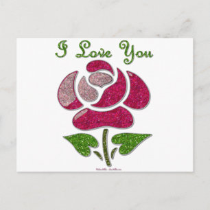 Pink Stencil Rose I Love You Postcard