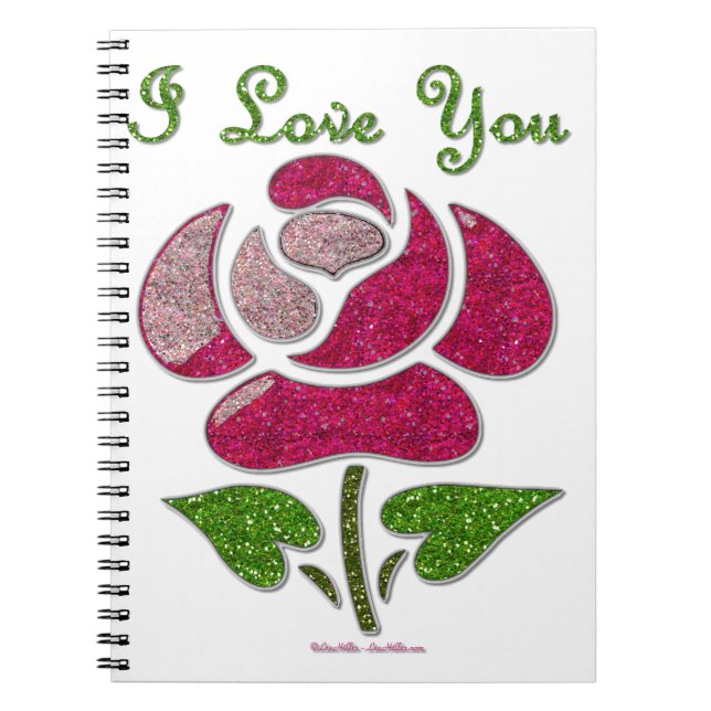 Pink Stencil Rose I Love You Spiral Notebook (Front)