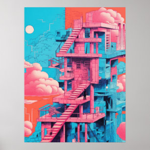 pink Steps Building Poster
