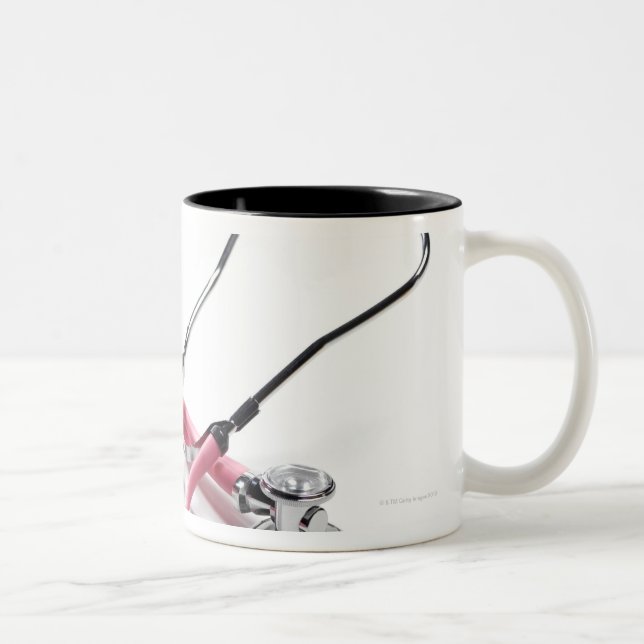 Pink Stethoscope Two-Tone Coffee Mug (Right)