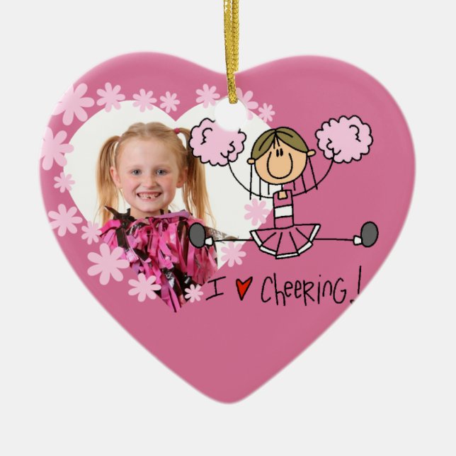 Pink Stick Figure Cheerleader Ornament (Front)