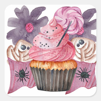 Pink Sticker with Cake and Spiders